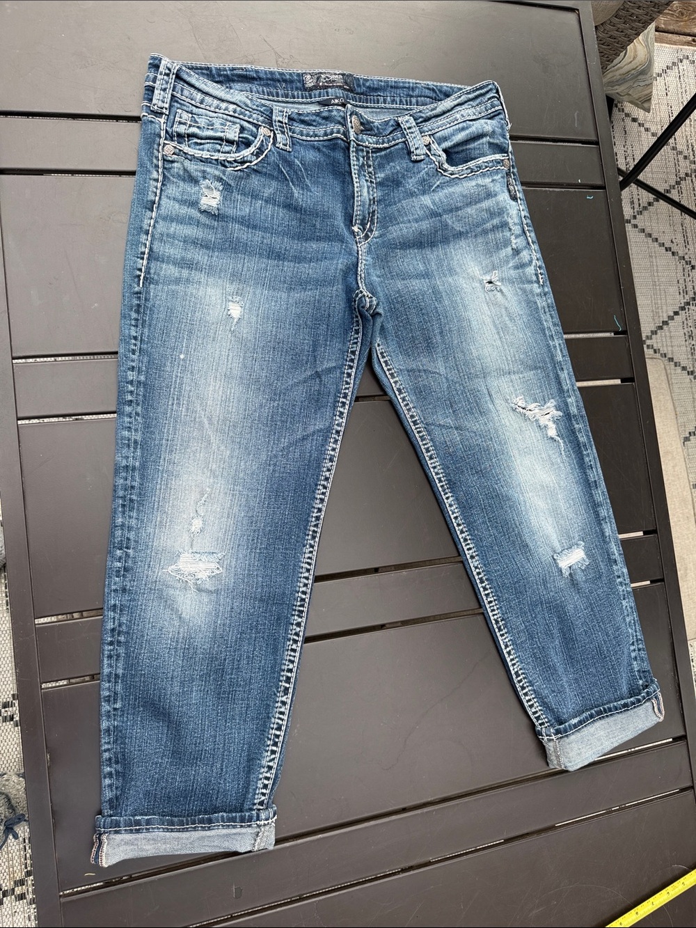 Silver Aiko w33/L25 Worn-Effect Blue Women's Jeans Classic blue Jeannie strai